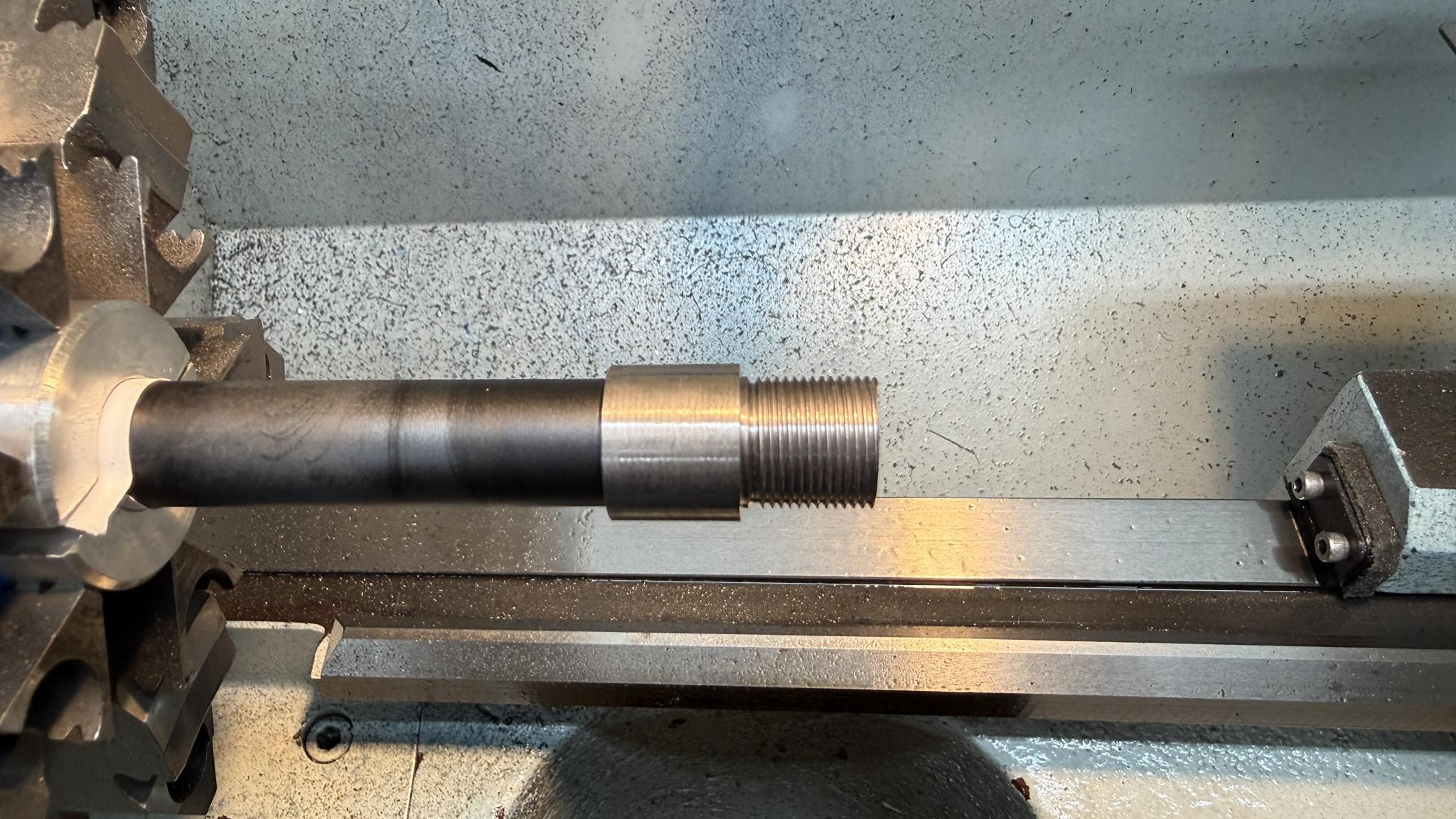 Step 6: Turn and thread for 5/8-24 threads on the adapter to match the muzzle device that will be installed