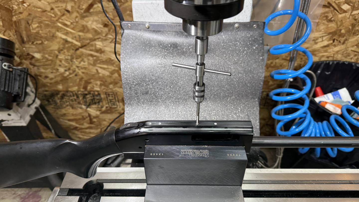 Drilling and tapping a shotgun receiver for scope mounts