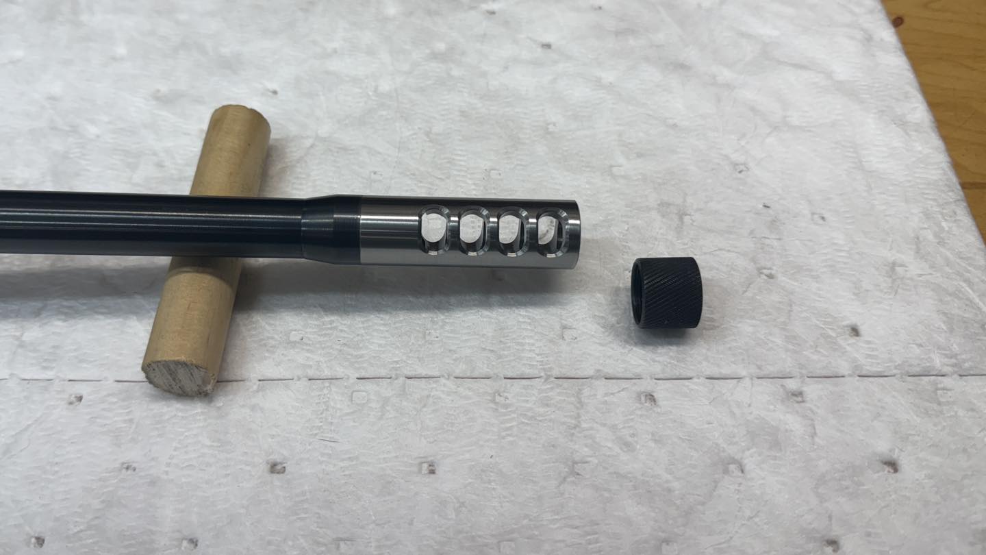 Thread adapter installed for muzzle brake